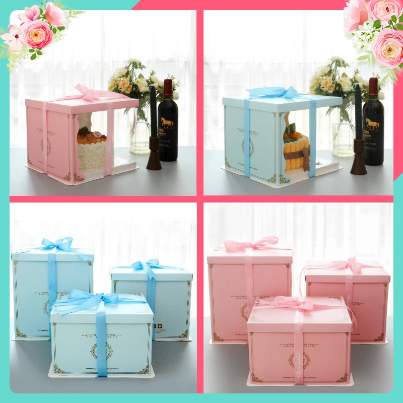 Custom Logo Strong Pet Tall Clear Plastic Wholesale Paper Pink Cake Packaging Box