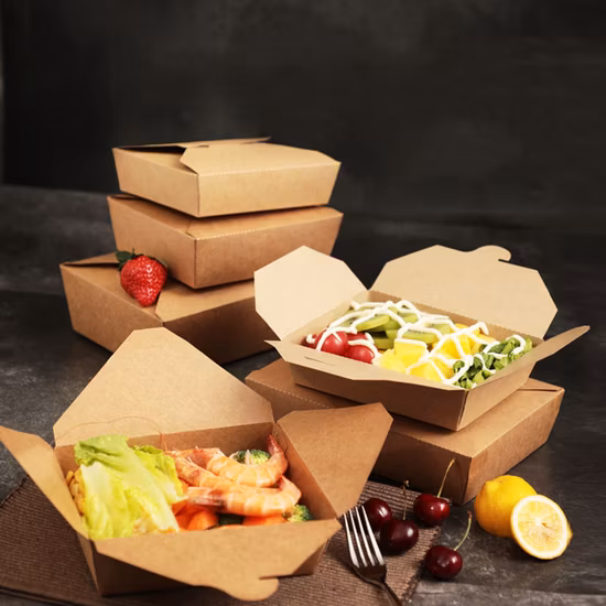 Disposable Kraft Paper Food Box Corrugated Cardboard Brown Paper Food Packaging Boxes