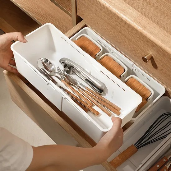 Multi Functional Adjustable Plastic Storage Box for Tableware Sundries Cosmetics Stationery Medicine with Partition 