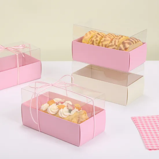 Clear Pet Paper Cardboard Made Cake Pastry Box with Transparent Cover 