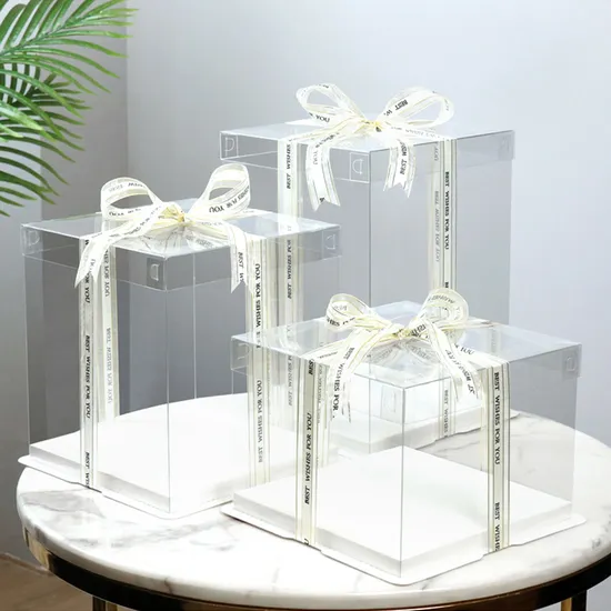 Food Grade Custom Transparent Pet Plastic Clear Decorative Wedding Square Cake Box 