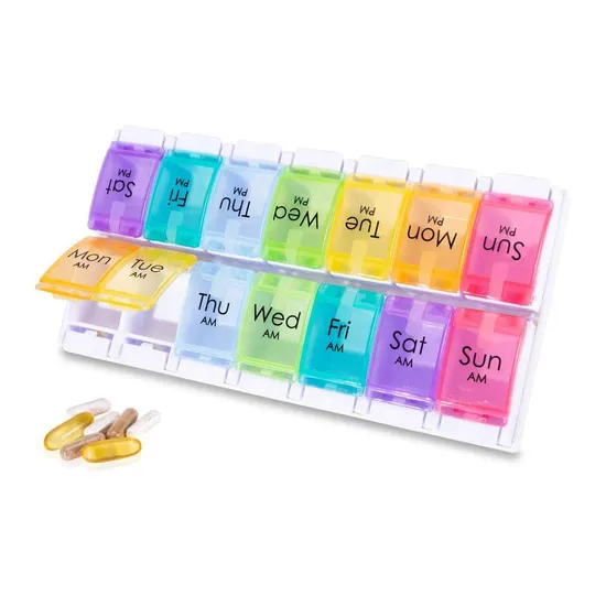 Hot Sale Custom Logo Daily Weekly Portable Pill Organizer Box 2 Times a Day for Travel 