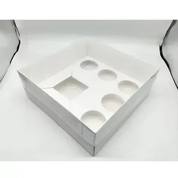 Ivory Board Custom Logo 2 4 6 12 24 Count White Cupcake Box Pastry Box with PVC Clear Window 